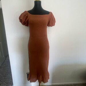 Baltic Born Alana Smocked Midi Dress in mocha
